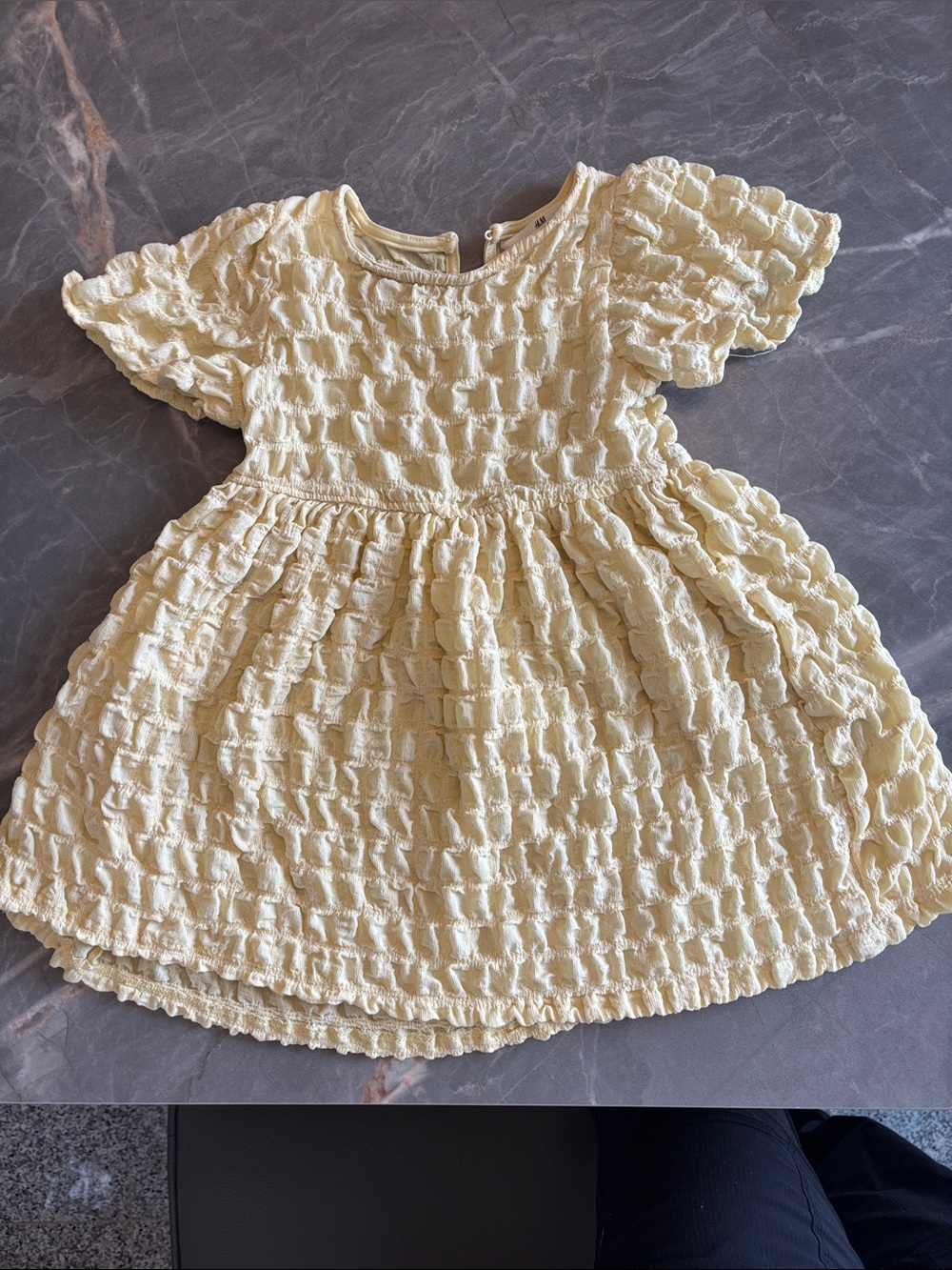 H&M Cream Textured Puff-Sleeve Dress
